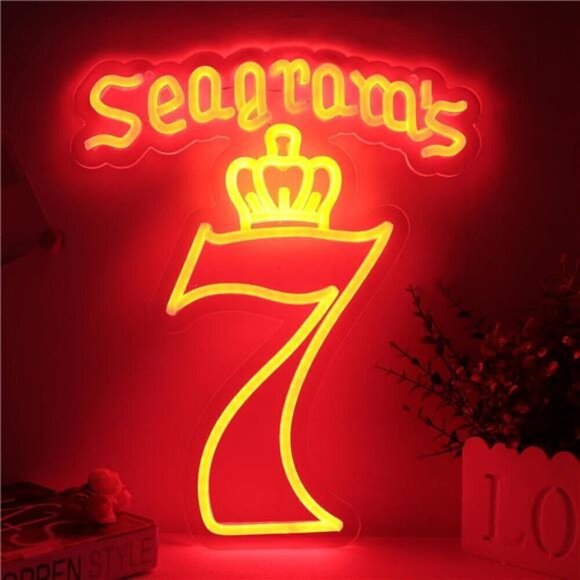 Seagrams 7 Crown Neon Sign American Whiskey Bar Pub man Cave Party  Led Light NW - Picture 1 of 7